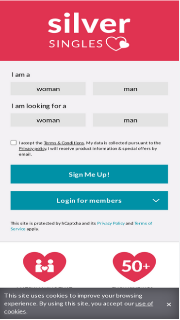 SilverSingles login screen on a mobile device