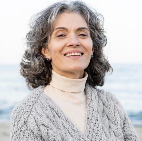 Mature woman representing widowed daters moving gently